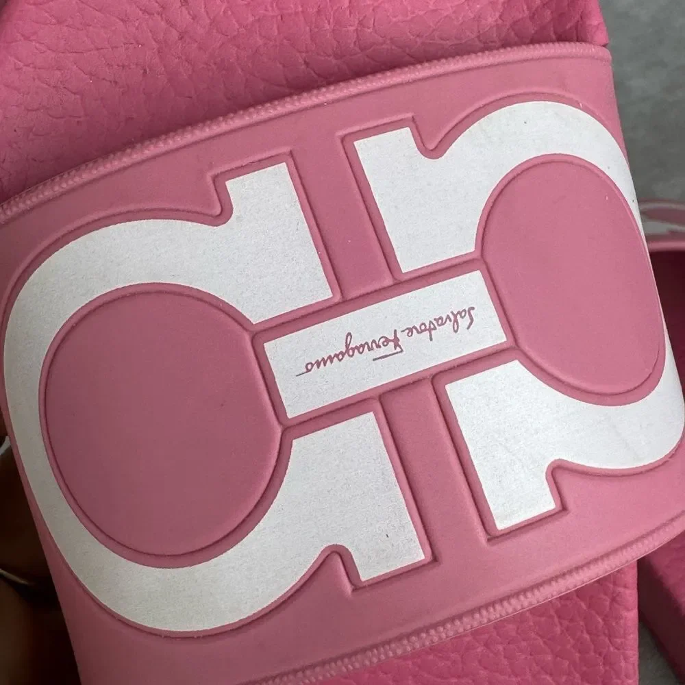 Salvatore Ferragamo Groove Pool Slides Pink 5